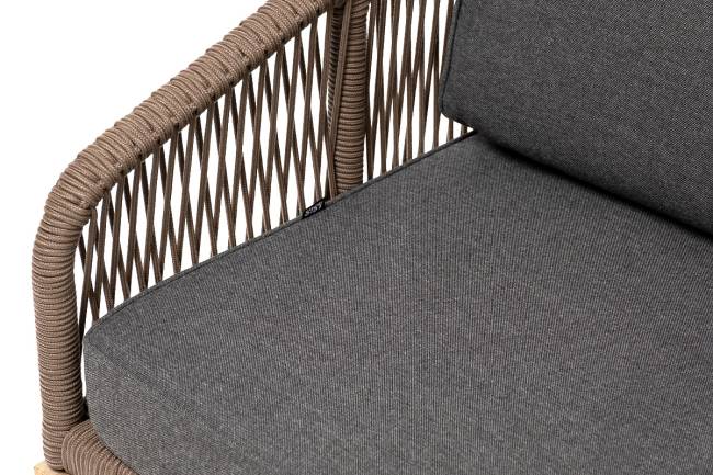 "Канны" диван 2-местный плетеный из роупа, основание дуб, роуп коричневый круглый, ткань темно-серая 027 "Канны" диван 2-местный плетеный из роупа, основание дуб, роуп коричневый круглый, ткань темно-серая 027