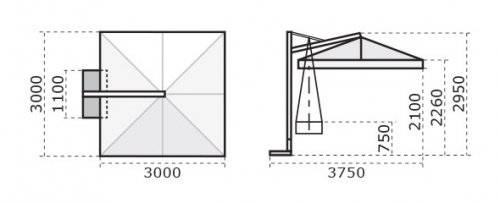 Зонт профессиональный 3х3 м Galileo Dark антрацит, терракотовый 3000х3000 мм