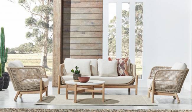 Комплект деревянной плетеной мебели Talara бежевый, лен