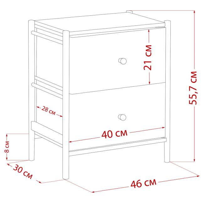 Комод Leset Хайди 2 ящика Чёрный Чёрный