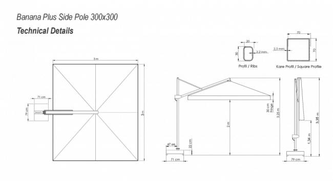 Зонт профессиональный 3х3 м Banana Prime черный, минеральный 3000х3000 мм