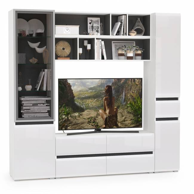 Сидней набор мебели № 42 цвет белый/чёрный/фасады МДФ белый глянец Сидней набор мебели № 42 цвет белый/чёрный/фасады МДФ белый глянец