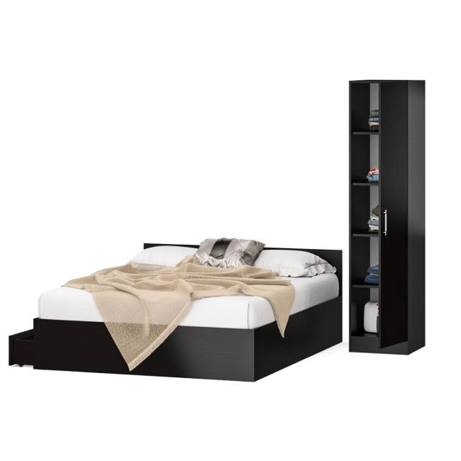 Двуспальная кровать с ящиками 1600 с пеналом Стандарт цвет венге