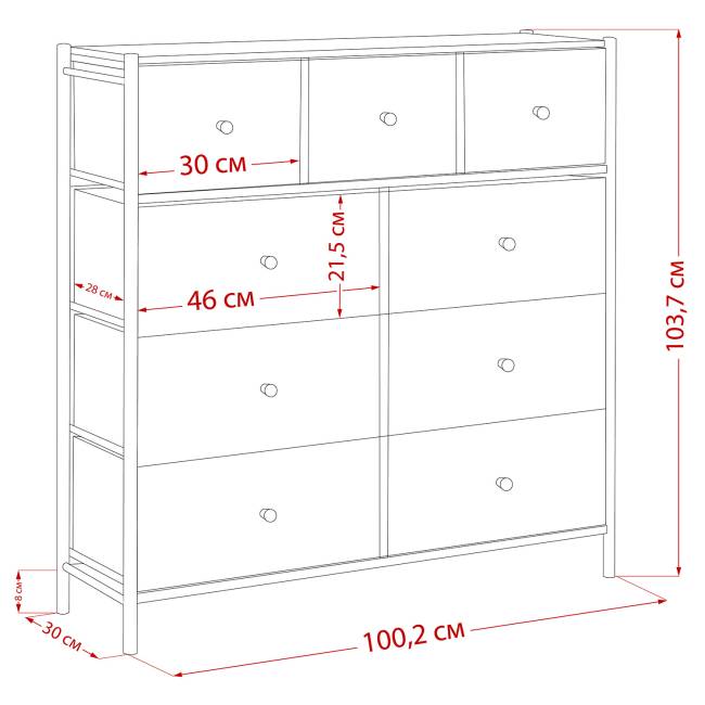 Комод Leset Хайди 9 ящиков Чёрный Чёрный