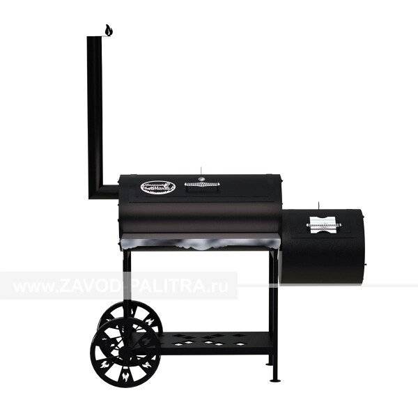 Гриль-Смокер XL, из стали толщиной 4 мм, с топкой справа, в термостойкой покраске