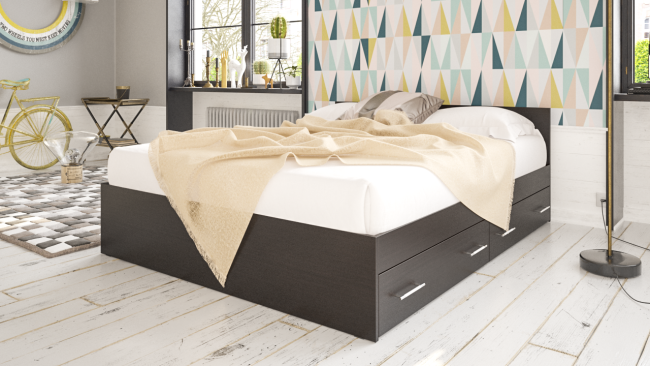 Кровать с ящиками Стандарт 1600 цвет венге