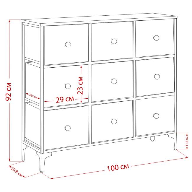 Комод Leset Лунет 9 ящ. Чёрный Мульти зеленый