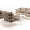 "Диего" лаунж-зона 4-местная плетеная из роупа (веревки), каркас алюминиевый белый, роуп бежевый