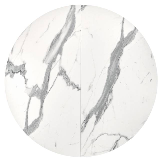 Стол Rudolf круглый раскладной 90-120x90x75см, белый мрамор, чёрный Стол Rudolf круглый раскладной 90-120x90x75см, белый мрамор, чёрный