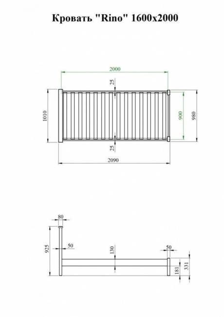 Кровать Rino 900 х 2000 ясень, серый гранит