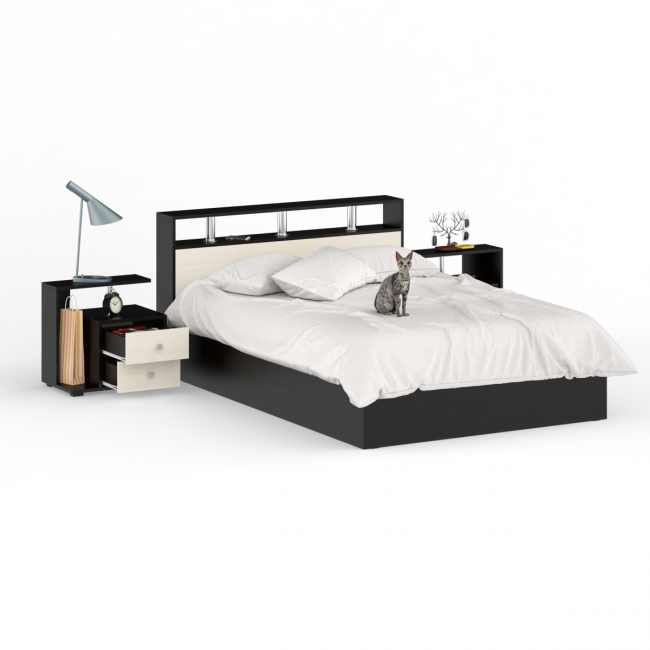 Кровать 1400 Камелия + две тумбы цвет венге/дуб лоредо