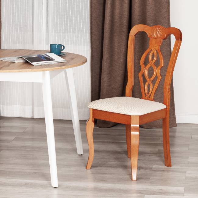 Стул Афродита/Aphrodite/1 шт. в упаковке дерево гевея, 46х54х99см, эспрессо дуб в красноту, ткань кремовая с рисунком а04 Espresso (дуб в красноту) дерево гевея