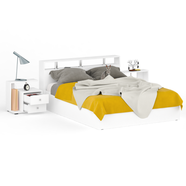 Кровать 1600 Камелия + две тумбы цвет белый Кровать 1600 Камелия + две тумбы цвет белый