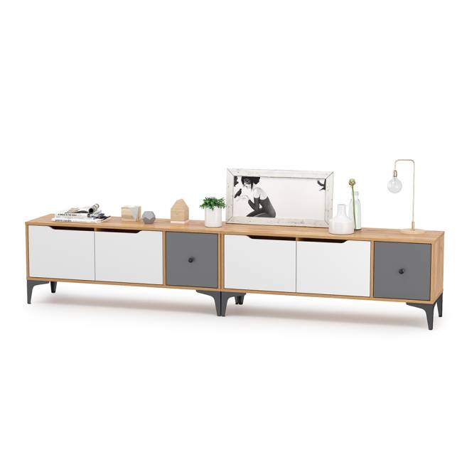 Две тумбы под ТВ Вайс цвет дуб золотой/тёмно-серый/МДФ милк софт Две тумбы под ТВ Вайс цвет дуб золотой/тёмно-серый/МДФ милк софт