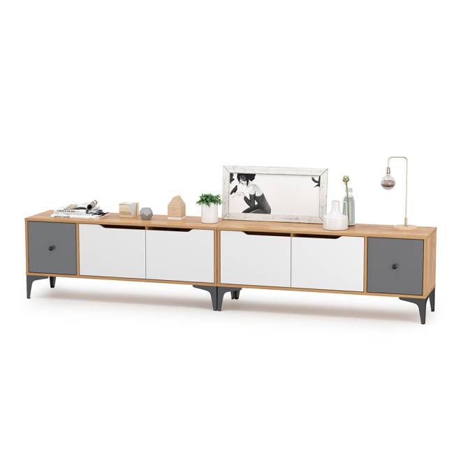 Две тумбы под ТВ Вайс цвет дуб золотой/тёмно-серый/МДФ милк софт Две тумбы под ТВ Вайс цвет дуб золотой/тёмно-серый/МДФ милк софт