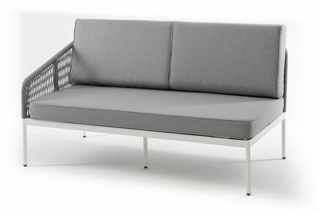 "Канны" правый модуль плетеный из роупа, каркас алюминий белый шагрень, роуп светло-серый круглый, ткань светло-серая "Канны" правый модуль плетеный из роупа, каркас алюминий белый шагрень, роуп светло-серый круглый, ткань светло-серая