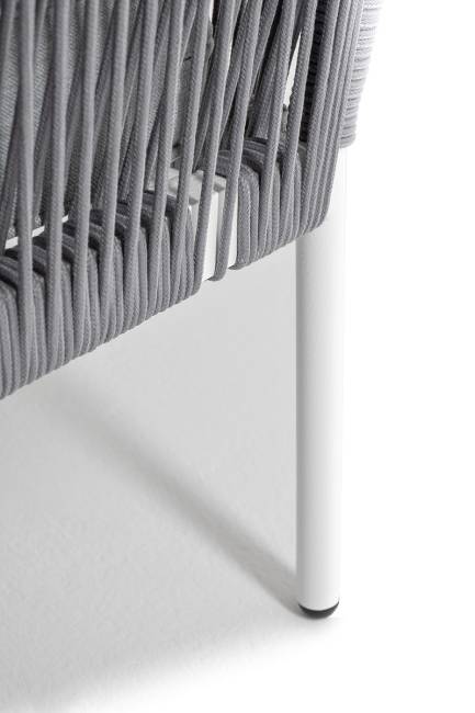 "Канны" угловой модуль плетеный из роупа, каркас алюминий белый шагрень, роуп светло-серый круглый, ткань светло-серая "Канны" угловой модуль плетеный из роупа, каркас алюминий белый шагрень, роуп светло-серый круглый, ткань светло-серая