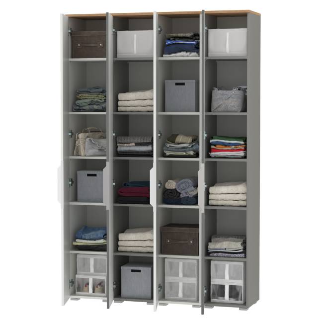 Мебельная стенка для прихожей Октава № 47 цвет белый шагрень/серый графит/дуб крафт золотой Мебельная стенка для прихожей Октава № 47 цвет белый шагрень/серый графит/дуб крафт золотой