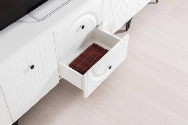 Две тумбы под ТВ с двумя полками Валенсия цвет белый шагрень