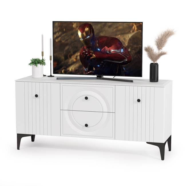 Две тумбы под ТВ с двумя полками Валенсия цвет белый шагрень