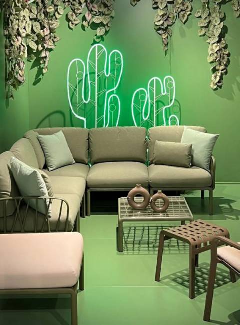 Модуль центральный пластиковый с подушками Komodo Elemento Centrale агава, джунгли 720х780х880 мм