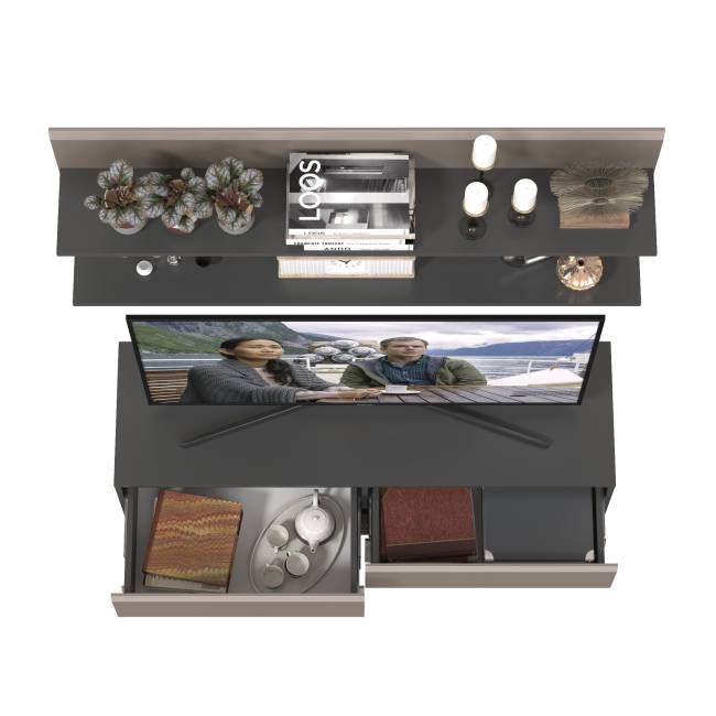 Две открытых полки Сидней и ТВ-тумба цвет антрацит/МДФ веллюто капучино Две открытых полки Сидней и ТВ-тумба цвет антрацит/МДФ веллюто капучино