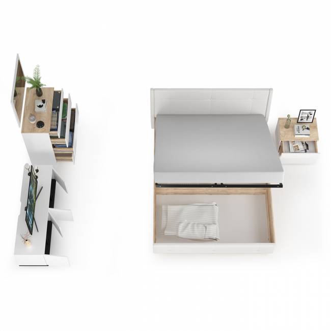 Комплект мебели Муссон № 19 в Вашу спальню цвет белый/чёрный/дуб эндгрейн элегантный/кожзам белый