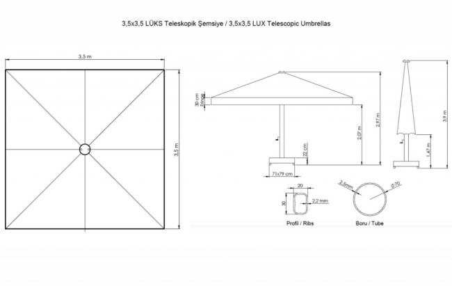 Зонт профессиональный 3.5х3.5 м Lux Telescopic 3500х3500 мм Зонт профессиональный 3.5х3.5 м Lux Telescopic 3500х3500 мм