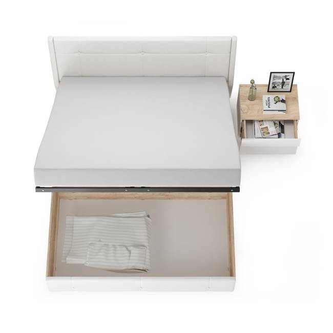 Кровать Муссон с подъёмным основанием и тумбой 16.03 цвет белый/дуб эндгрейн элегантный/кожзам белый