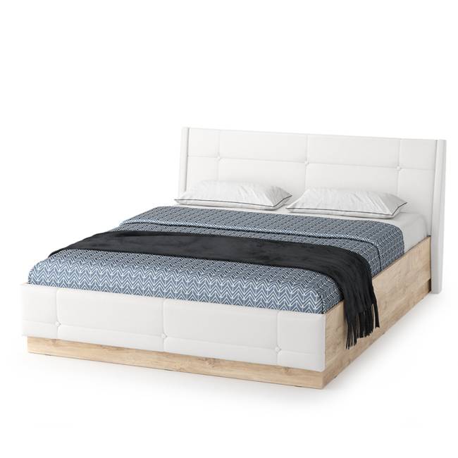 Кровать Муссон с подъёмным основанием и тумбой 16.03 цвет белый/дуб эндгрейн элегантный/кожзам белый