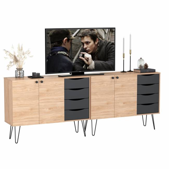 Два комода-тумбы с четырьмя ящиками и дверкой каждый Брюс цвет чёрный/Battle rock Santiago