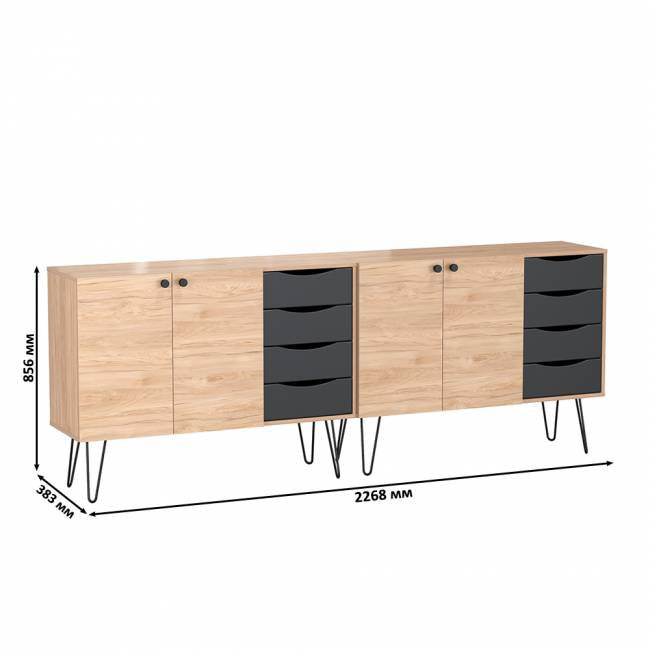 Два комода-тумбы с четырьмя ящиками и дверкой каждый Брюс цвет чёрный/Battle rock Santiago