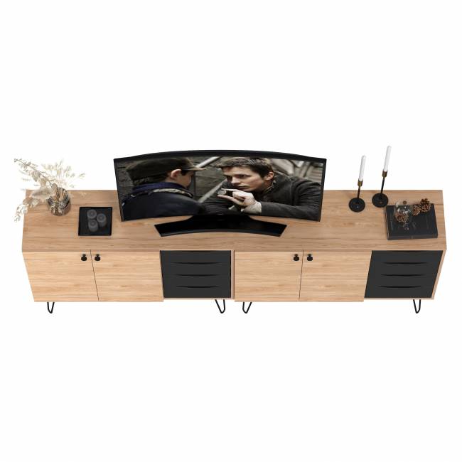 Два комода-тумбы с четырьмя ящиками и дверкой каждый Брюс цвет чёрный/Battle rock Santiago