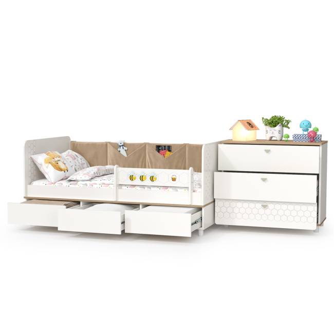 Детская кровать с ящиками и комод Эйп цвет белый/дуб белый Детская кровать с ящиками и комод Эйп цвет белый/дуб белый