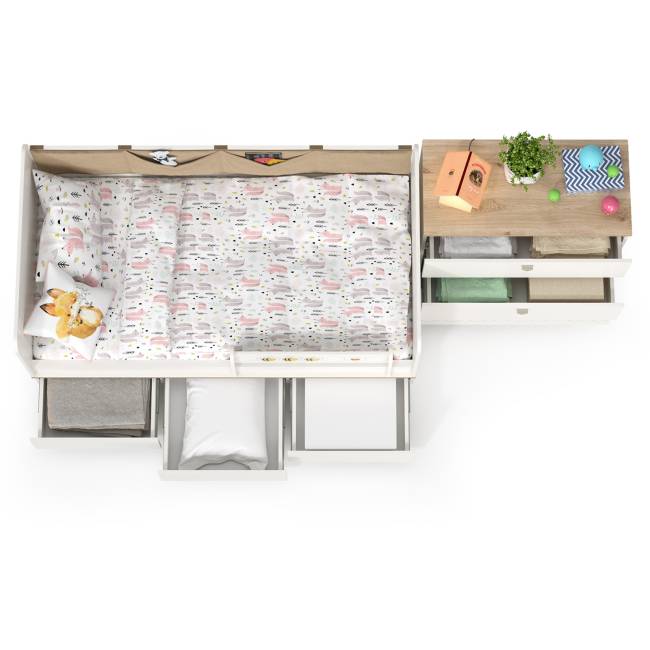 Детская кровать с ящиками и комод Эйп цвет белый/дуб белый Детская кровать с ящиками и комод Эйп цвет белый/дуб белый