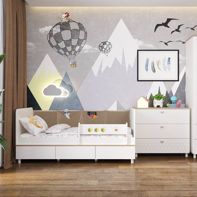 Детская кровать с ящиками и комод Эйп цвет белый/дуб белый Детская кровать с ящиками и комод Эйп цвет белый/дуб белый