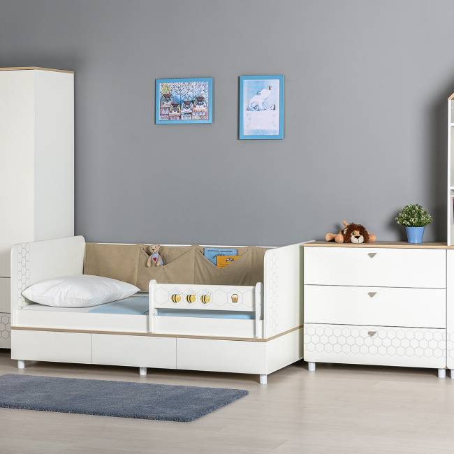Детская кровать с ящиками и комод Эйп цвет белый/дуб белый Детская кровать с ящиками и комод Эйп цвет белый/дуб белый