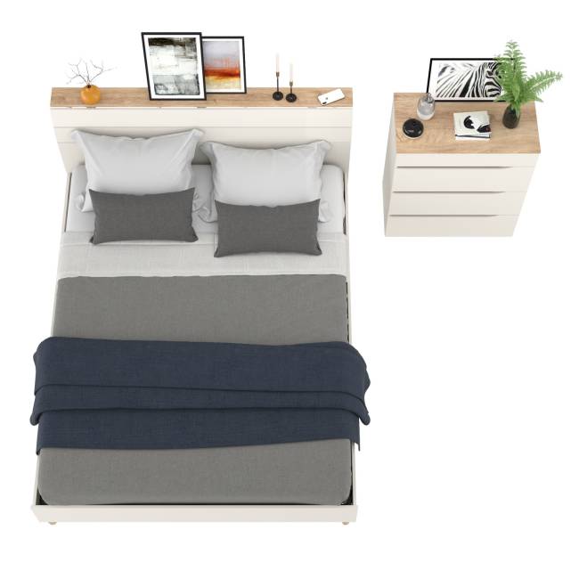 Комод четыре ящика Муссон и кровать со спальным местом 1600х200 цвет белый/дуб эндгрейн элегантный