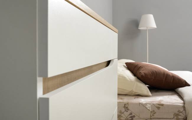 Комод четыре ящика Муссон и кровать со спальным местом 1600х200 цвет белый/дуб эндгрейн элегантный