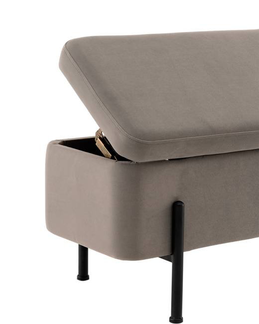 Банкетка Болейн с ящиком велюр серый черные ножки